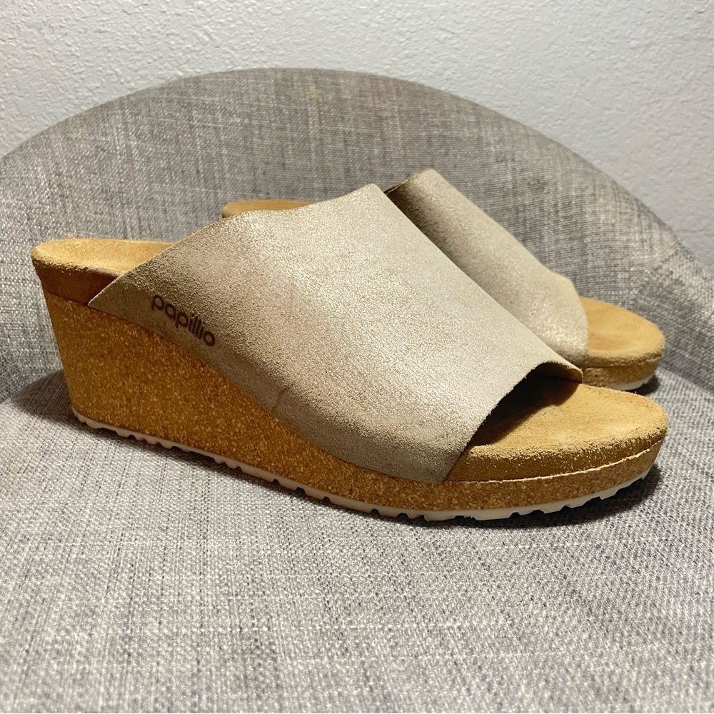 Papillio by Birkenstock Namica suede wedges slides sandals